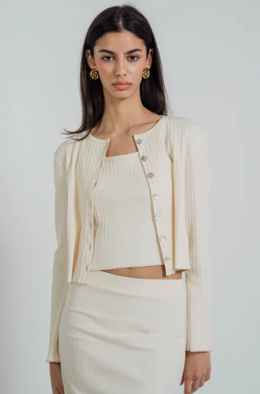 Rib Knit Cardigan Ivory sold by Wildflo Studio