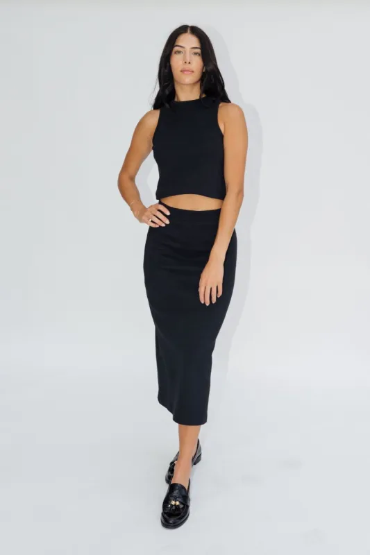 Ribbed Midi Skirt Jet Black sold by Wildflo Studio