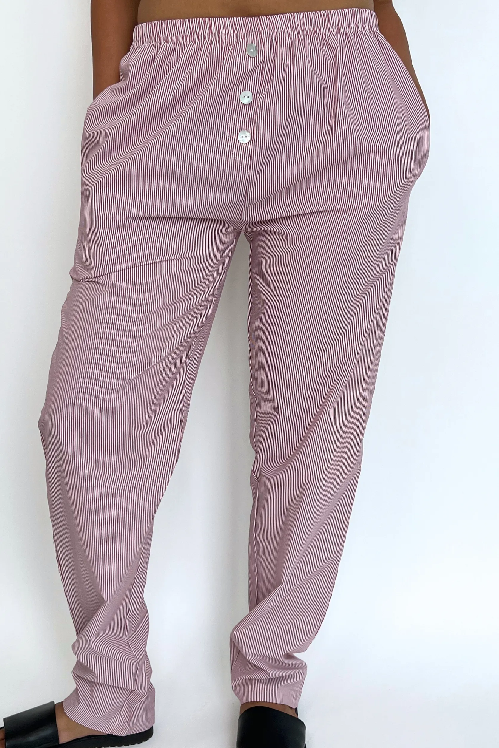 Sample Boxer Pants Burgundy Pinstripe sold by Wildflo Studio