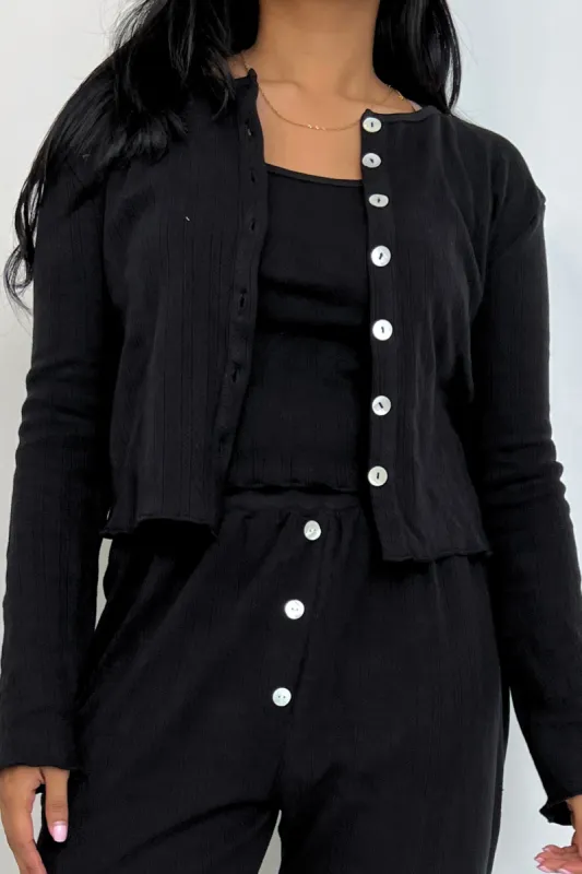 Sample Pointelle Cardigan Jet Black sold by Wildflo Studio