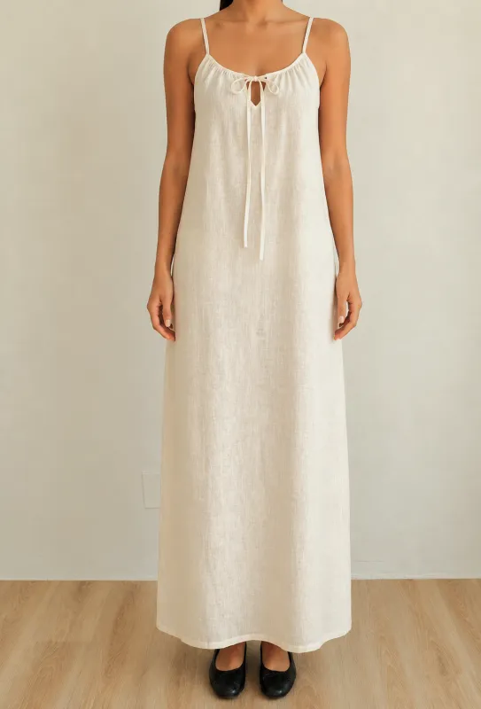 Linen Keyhole Maxi Dress Ecru made by Wildflo Studio