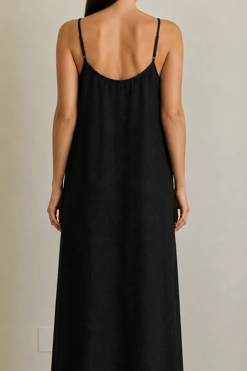 Linen Keyhole Maxi Dress Ink sold by Wildflo Studio product image thumbnail 3