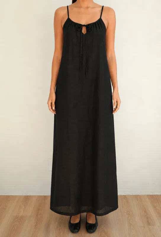 Linen Keyhole Maxi Dress Ink made by Wildflo Studio