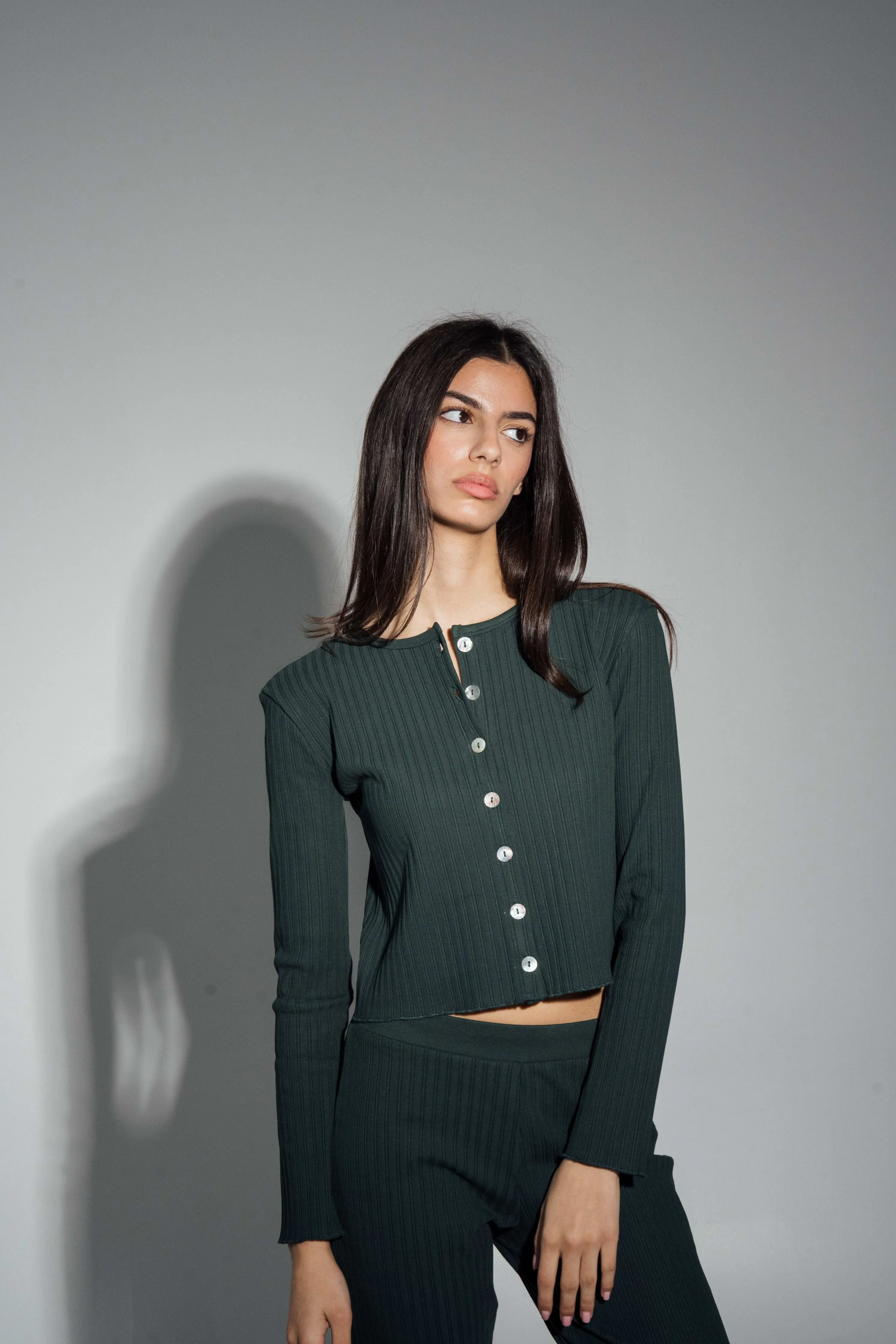 Rib Knit Cardigan Forest sold by Wildflo Studio product image thumbnail 5