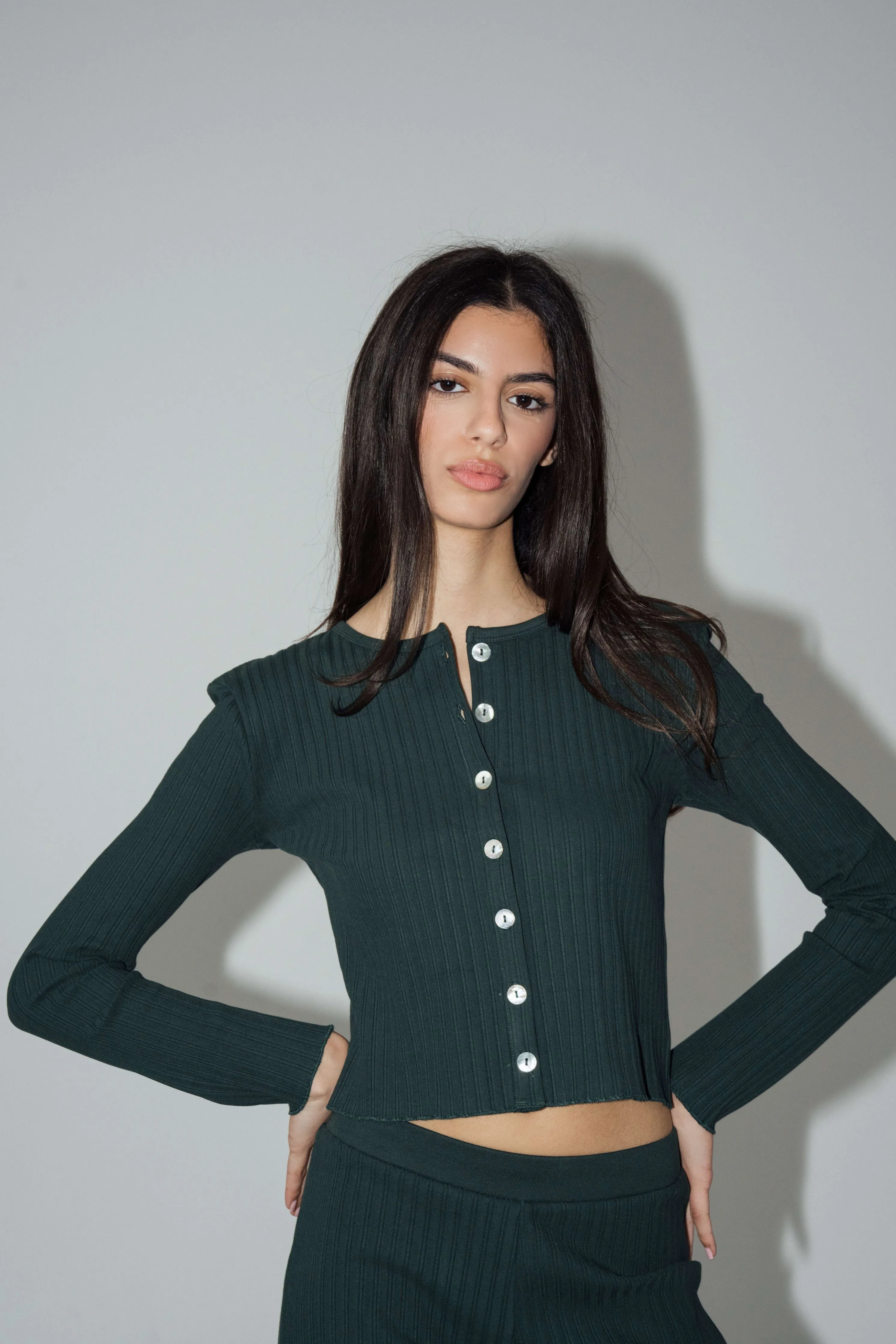 Rib Knit Cardigan Forest sold by Wildflo Studio product image thumbnail 3