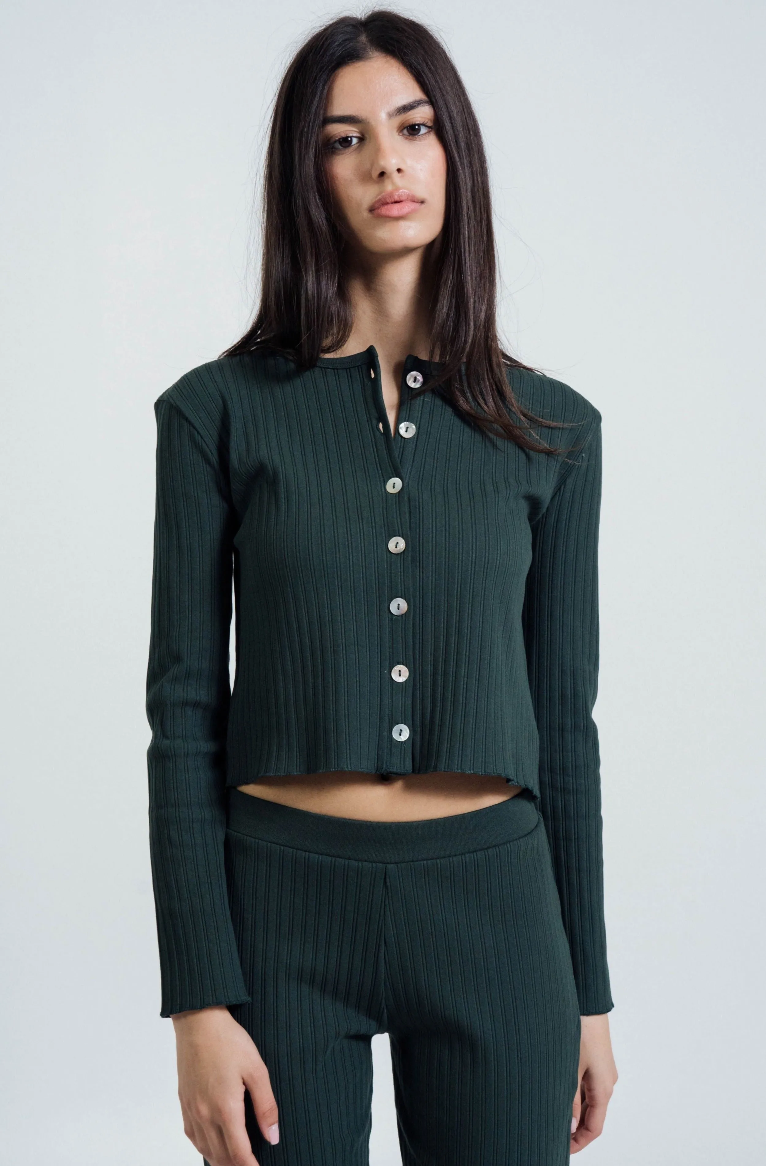 Rib Knit Cardigan Forest sold by Wildflo Studio