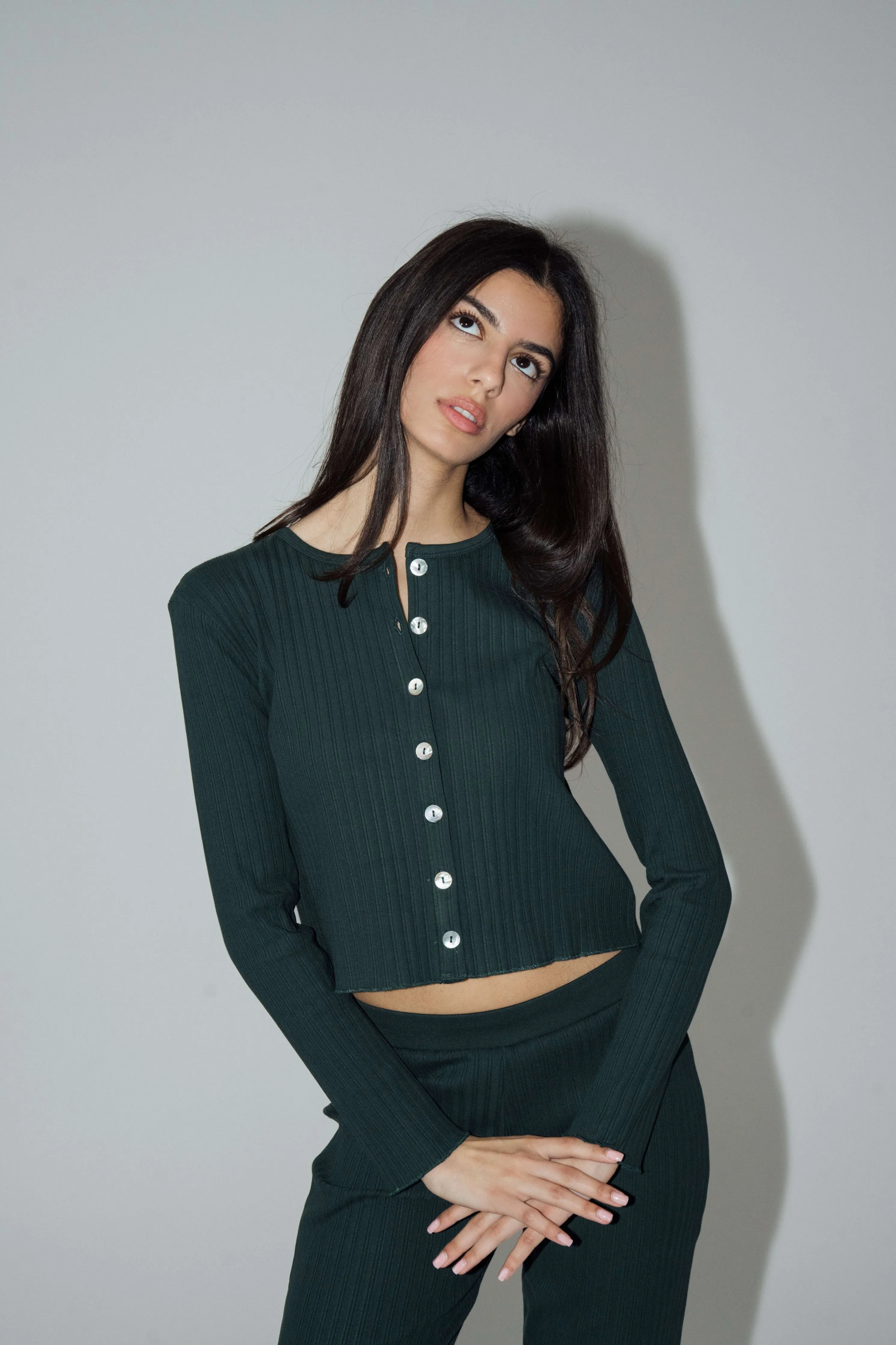 Rib Knit Cardigan Forest sold by Wildflo Studio product image thumbnail 4