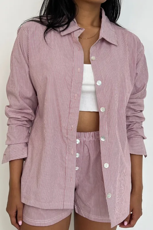 Poplin Shirt Burgundy Pinstripe sold by Wildflo Studio