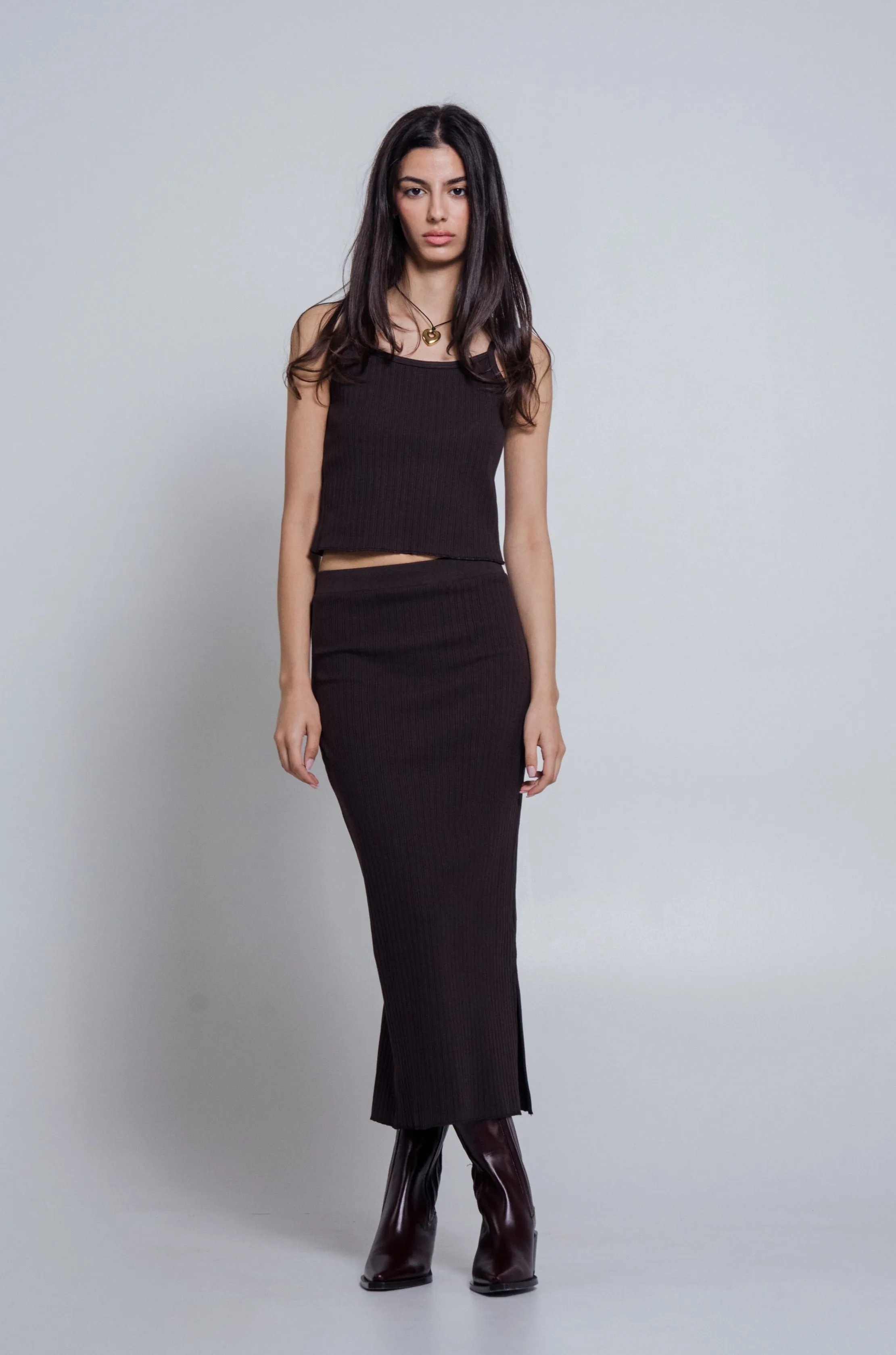 Rib Knit Midi Skirt Hickory sold by Wildflo Studio product image thumbnail 4