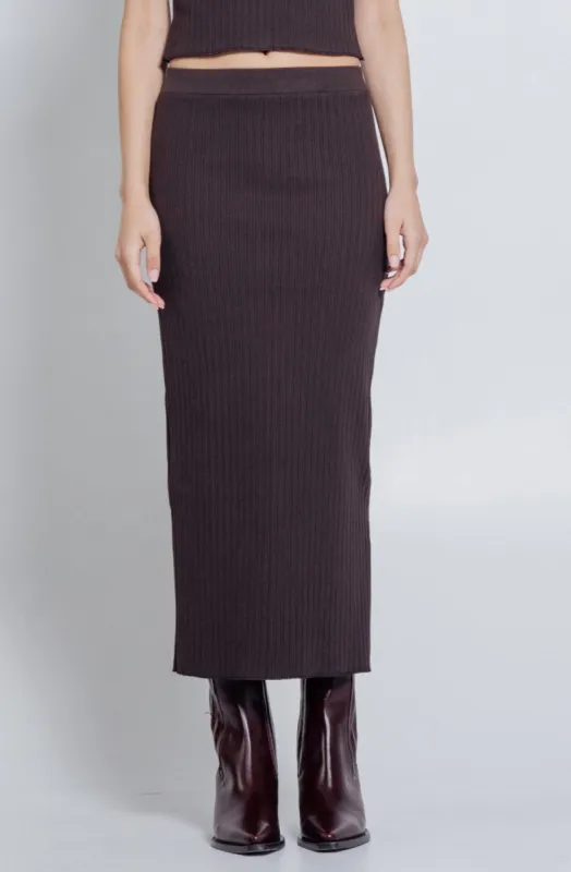 Rib Knit Midi Skirt Hickory sold by Wildflo Studio