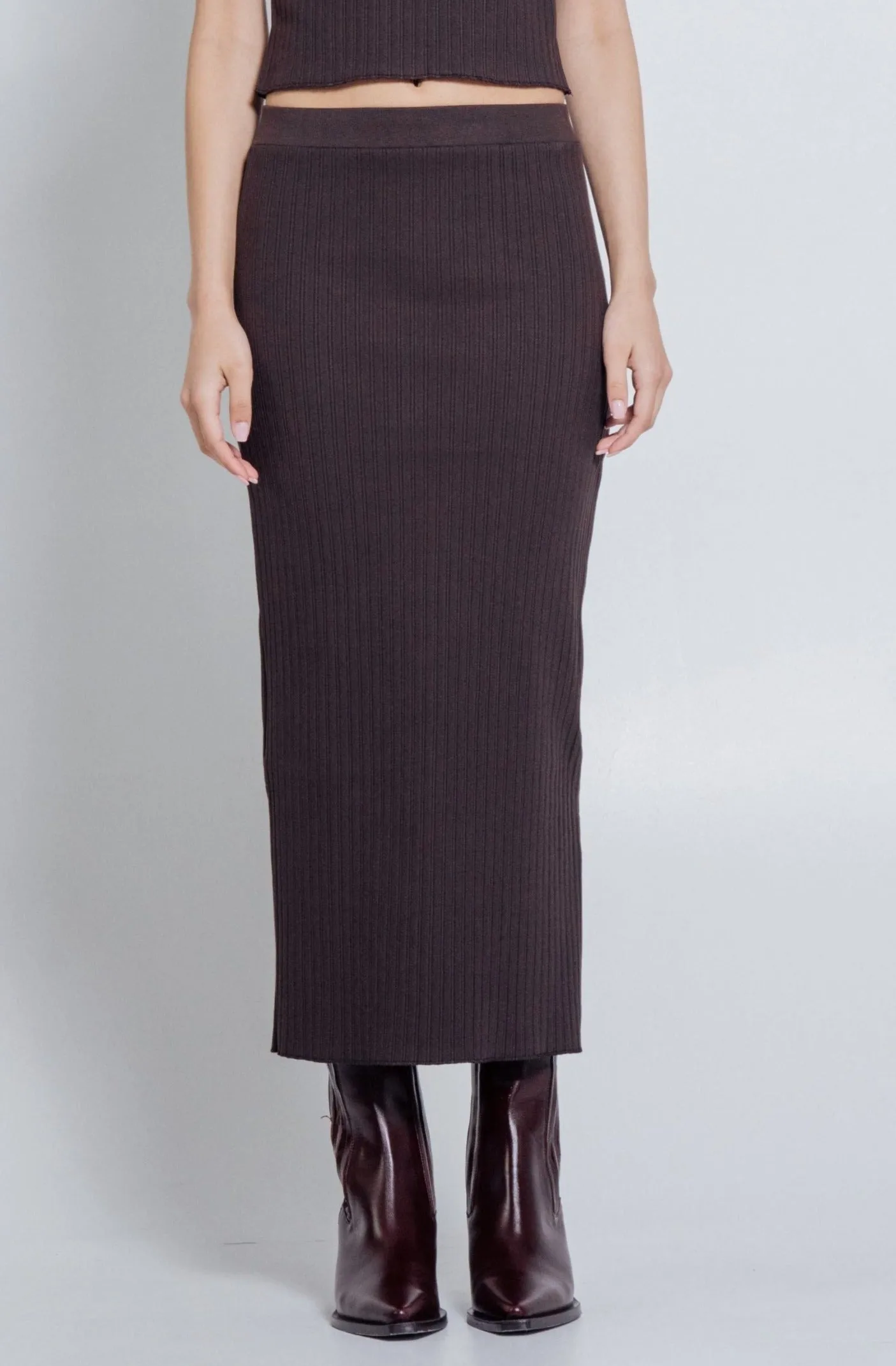Rib Knit Midi Skirt Hickory sold by Wildflo Studio