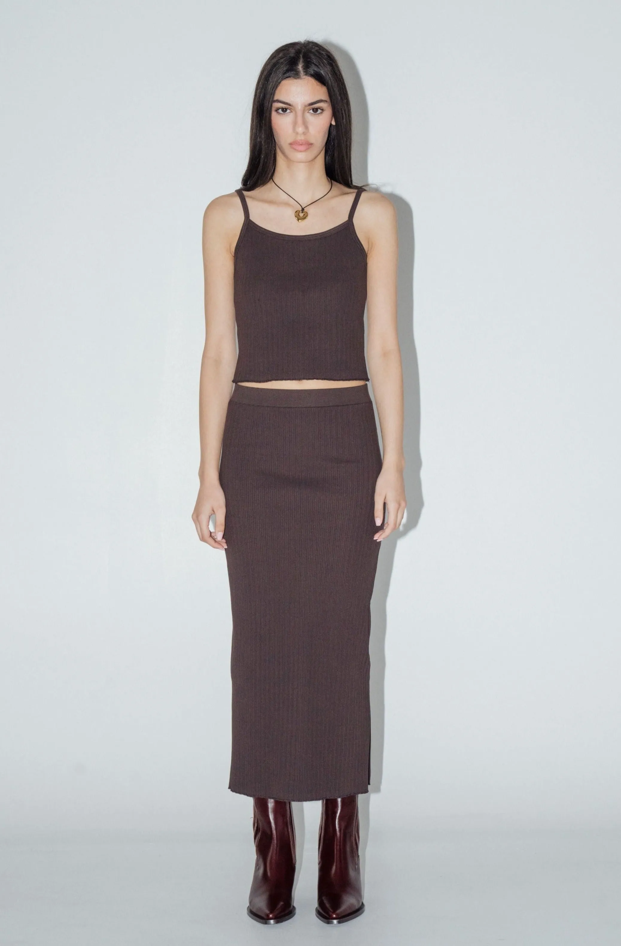 Rib Knit Midi Skirt Hickory sold by Wildflo Studio product image thumbnail 2