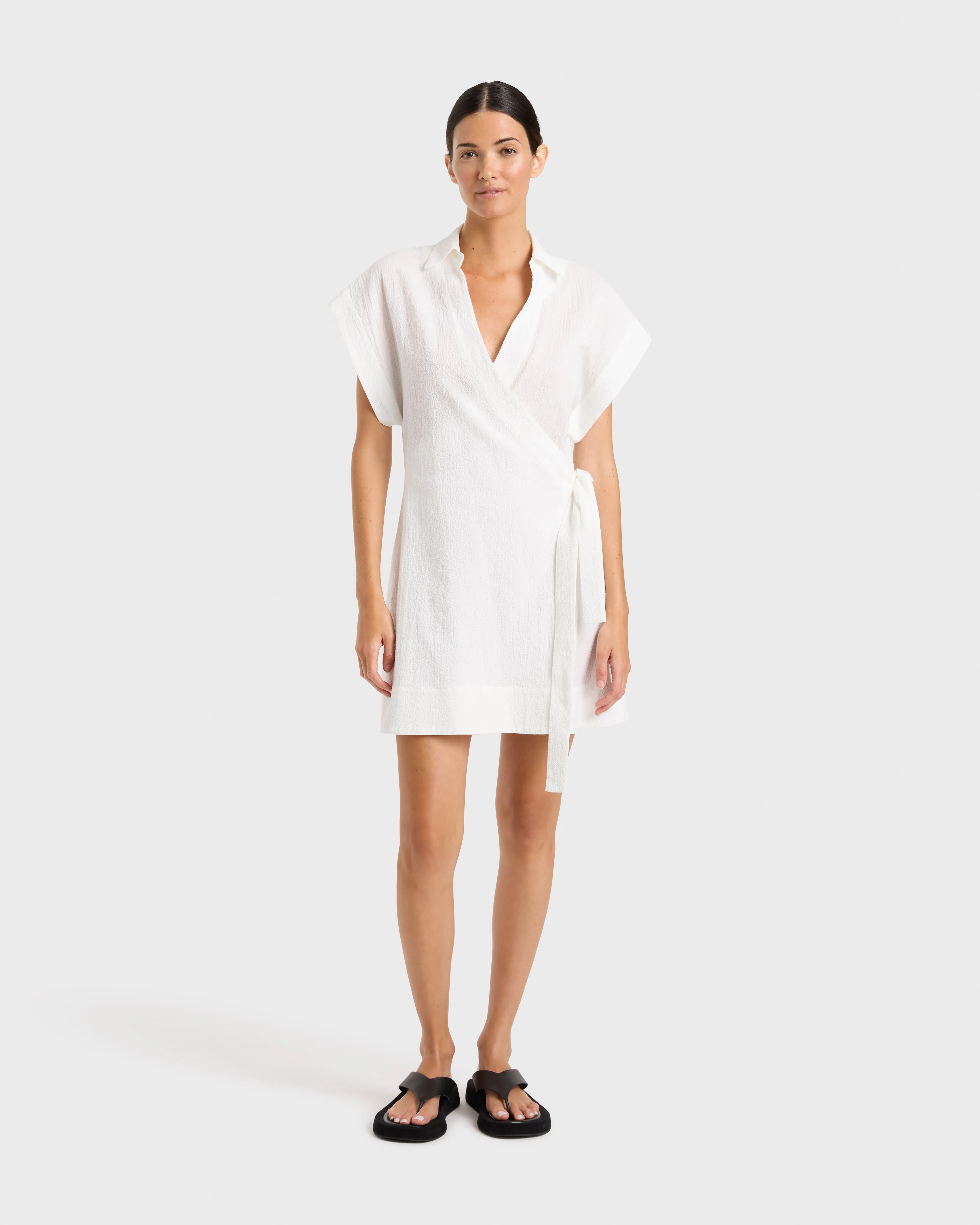 Hastings Organic Cotton Mini Wrap Dress - White sold by Bondi Born