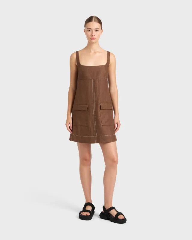 Delphi Empire Mini Dress - Cocoa sold by Bondi Born
