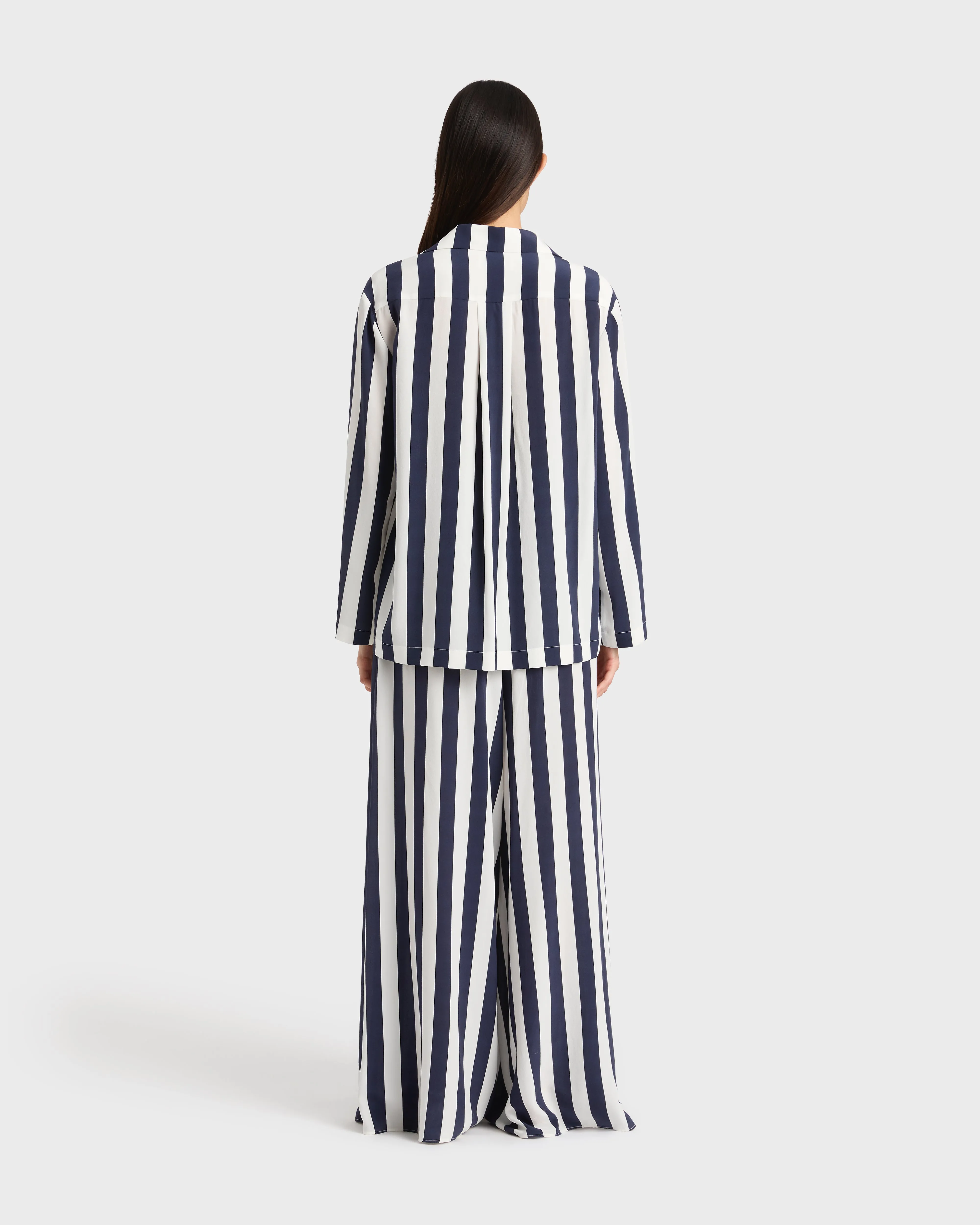 Orta Silk Long Sleeve Blouse - Navy Stripe sold by Bondi Born product image thumbnail 2