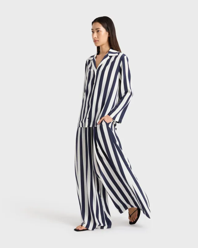 Orta Silk Long Sleeve Blouse - Navy Stripe sold by Bondi Born