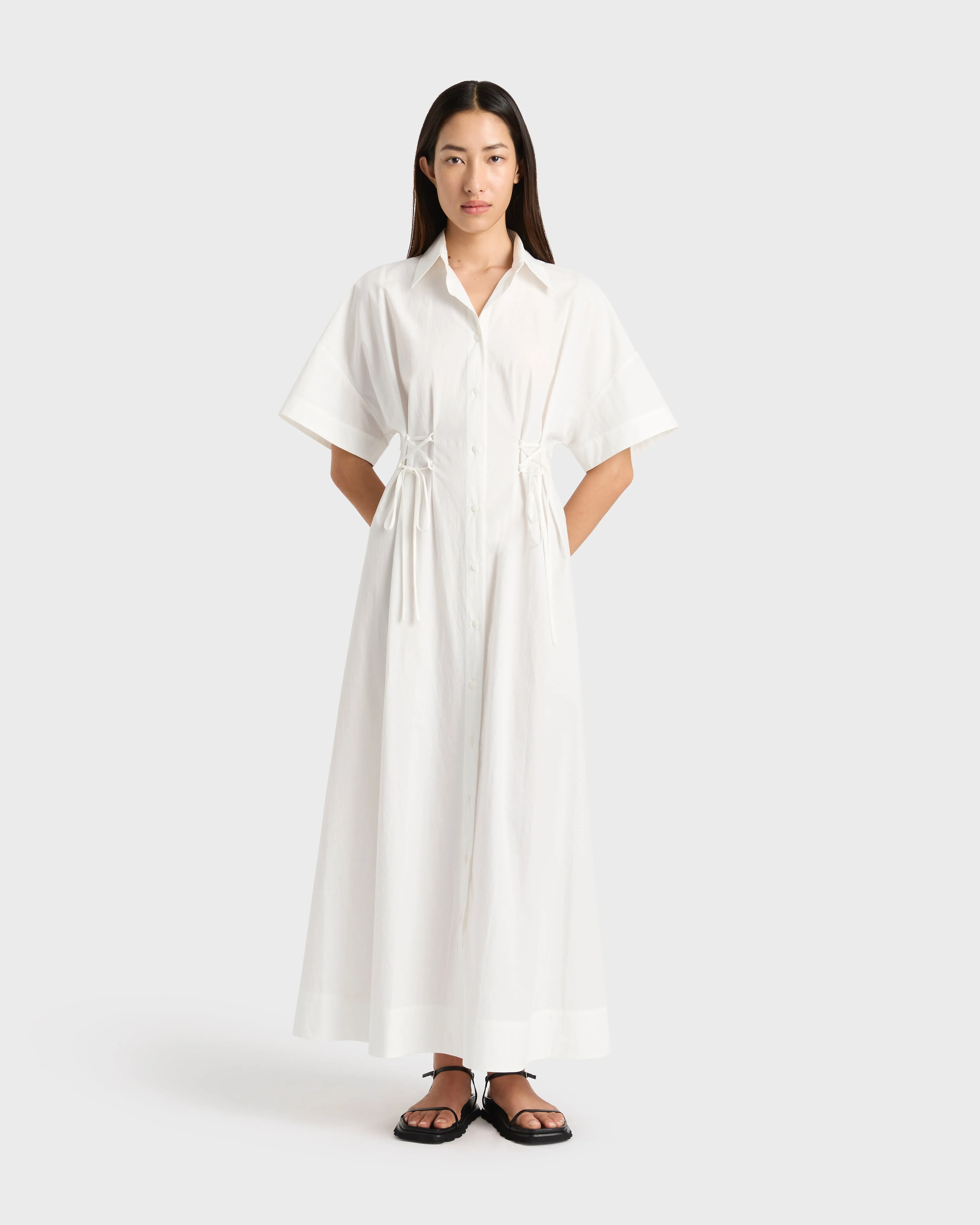 Kyoto Lace Front Shirt Dress - White sold by Bondi Born