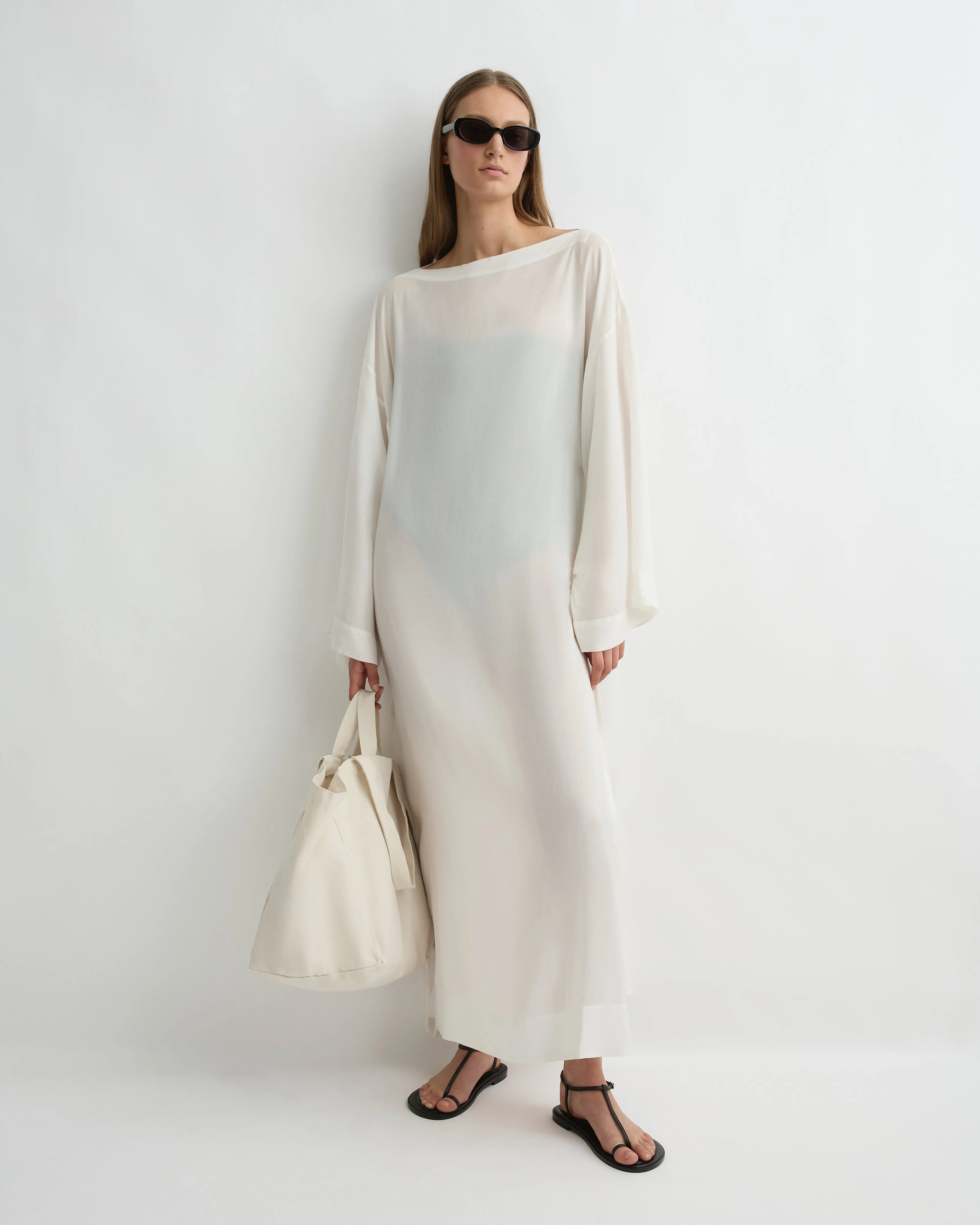 Cremona Tie-Side Maxi Coverup - White sold by Bondi Born