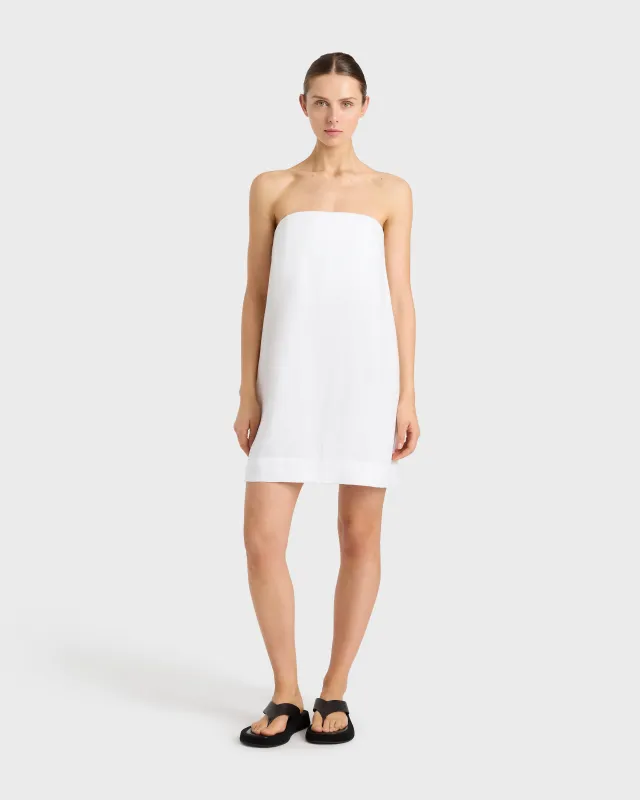 Delphi Strapless Mini Dress - White made by Bondi Born