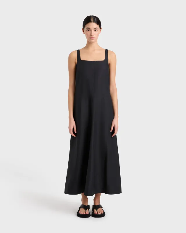 Delphi Linen Flared Maxi Dress - Black sold by Bondi Born