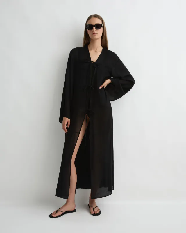Cremona Tie-Front Maxi Coverup - Black sold by Bondi Born