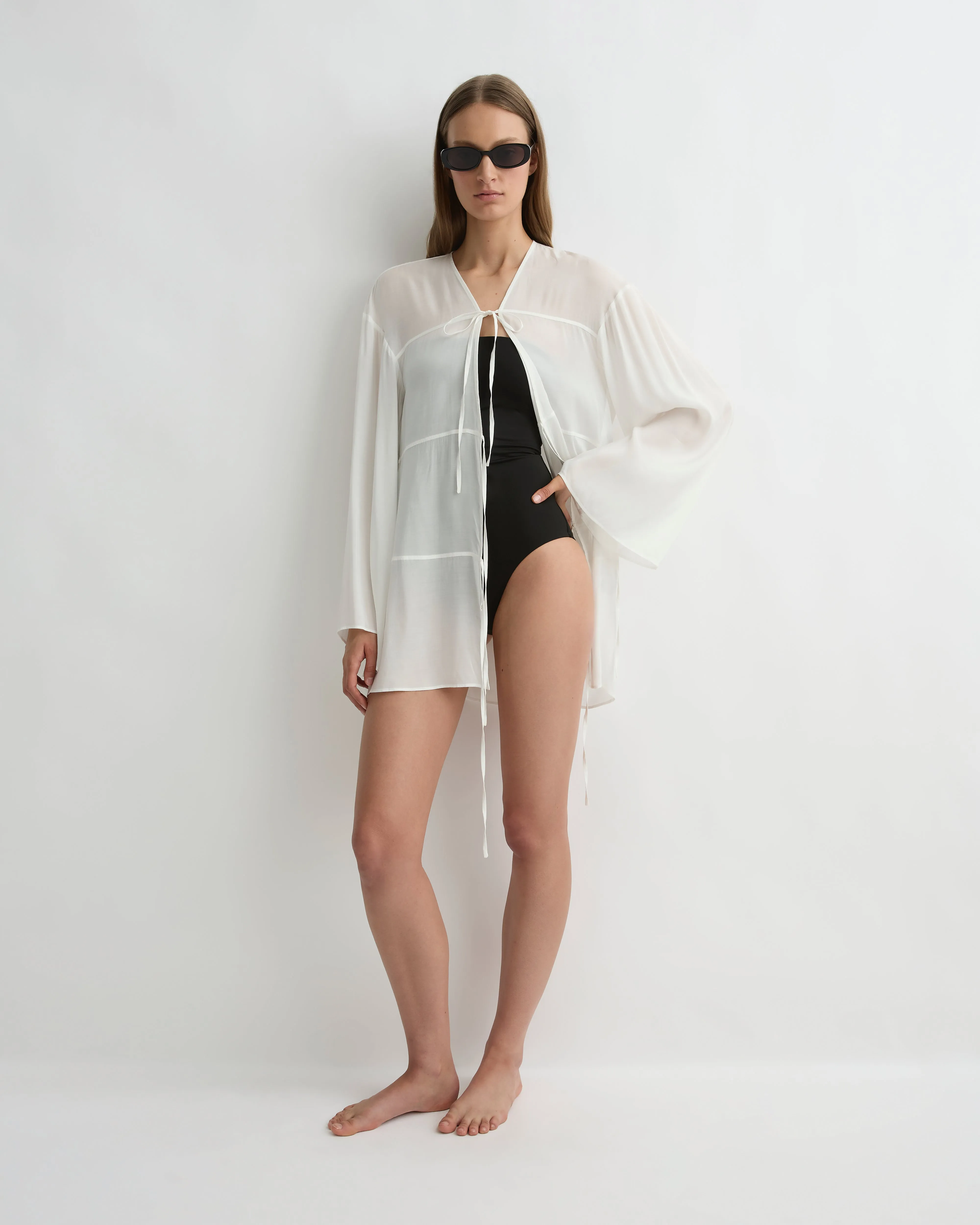 Cremona Tie-Front Mini Coverup - White sold by Bondi Born product image thumbnail 3