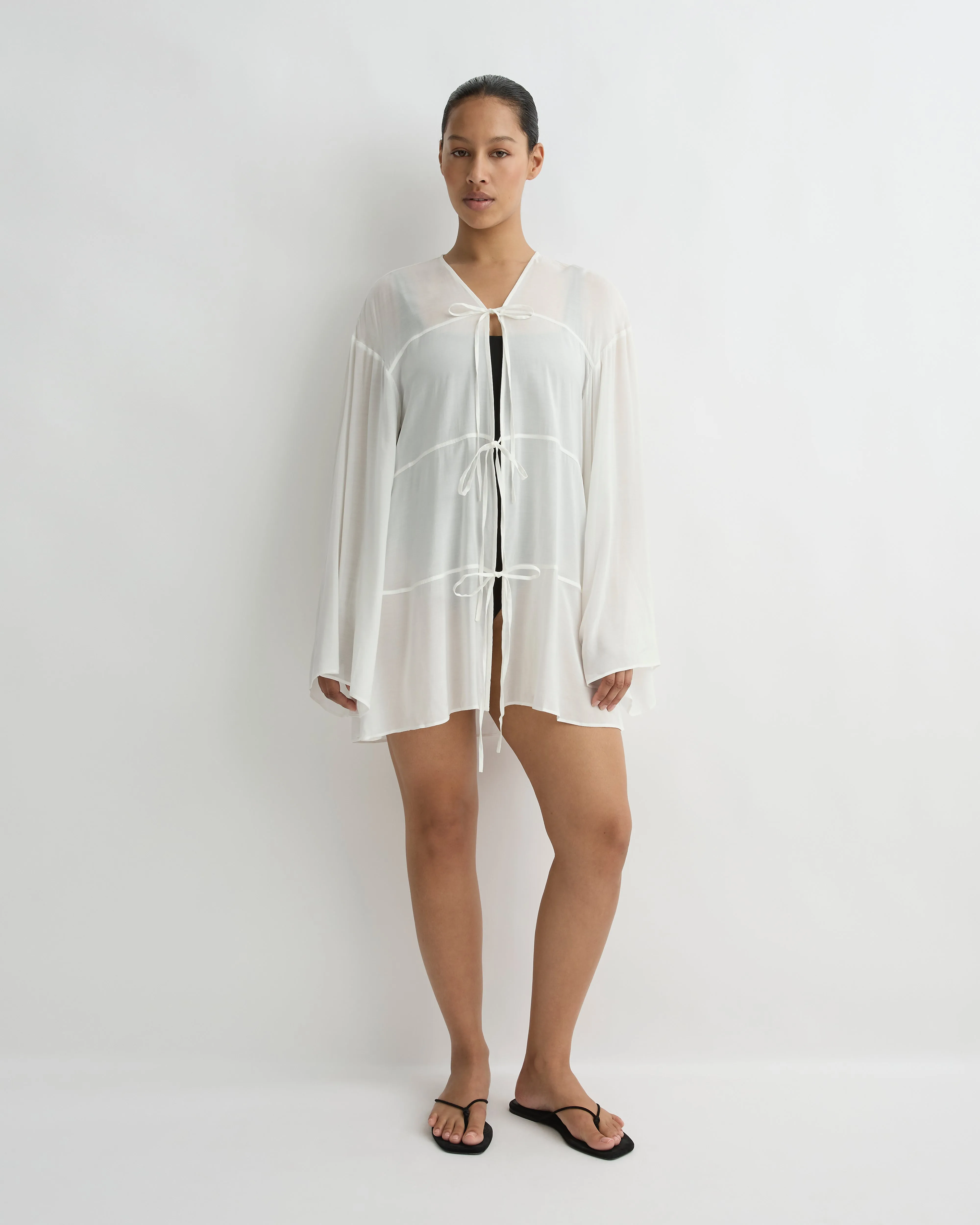Cremona Tie-Front Mini Coverup - White sold by Bondi Born product image thumbnail 5