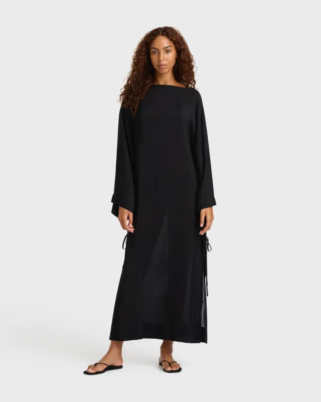 Cremona Tie-Side Maxi Coverup - Black sold by Bondi Born
