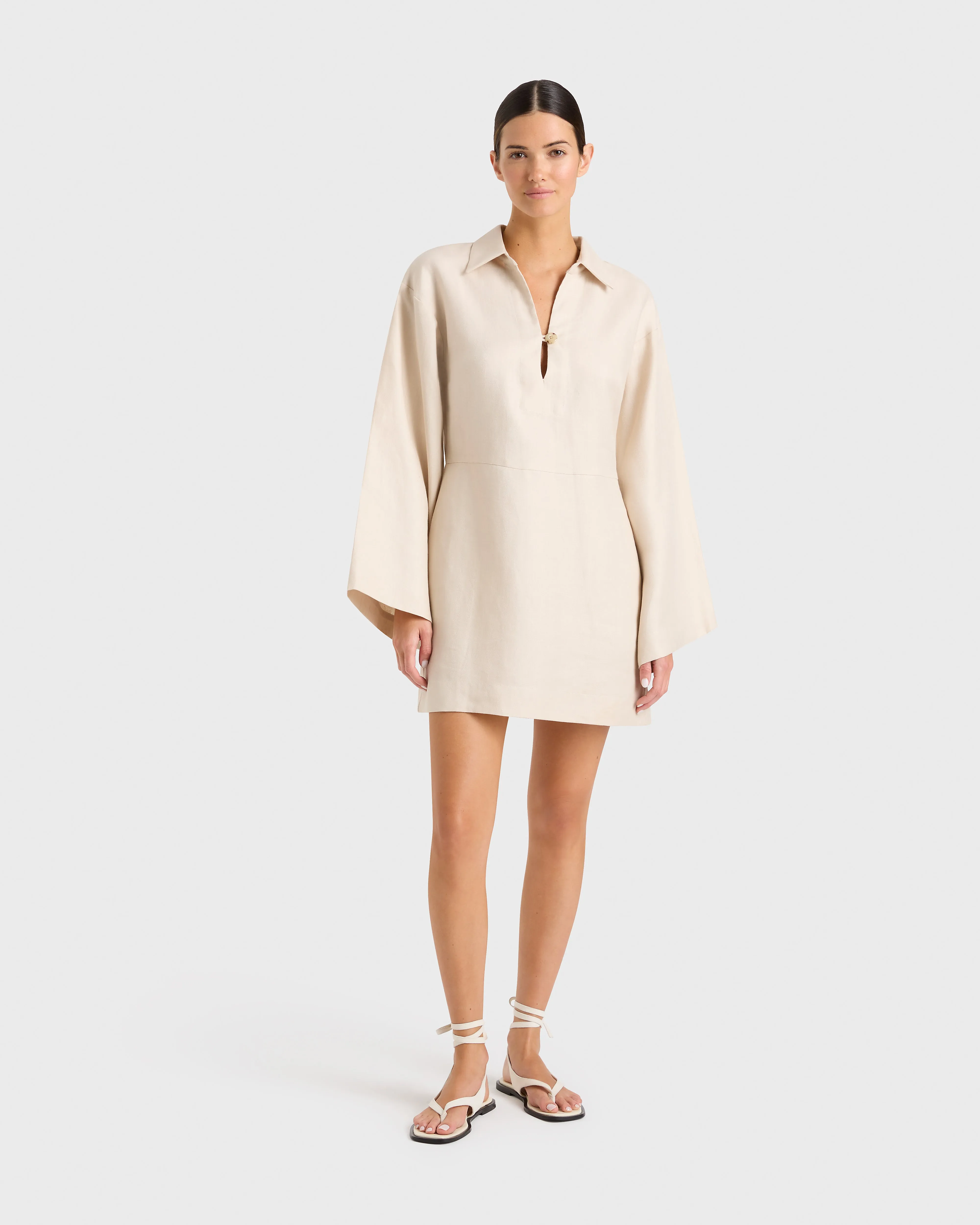 Delphi Organic Linen Relaxed Sleeve Dress - Sand sold by Bondi Born