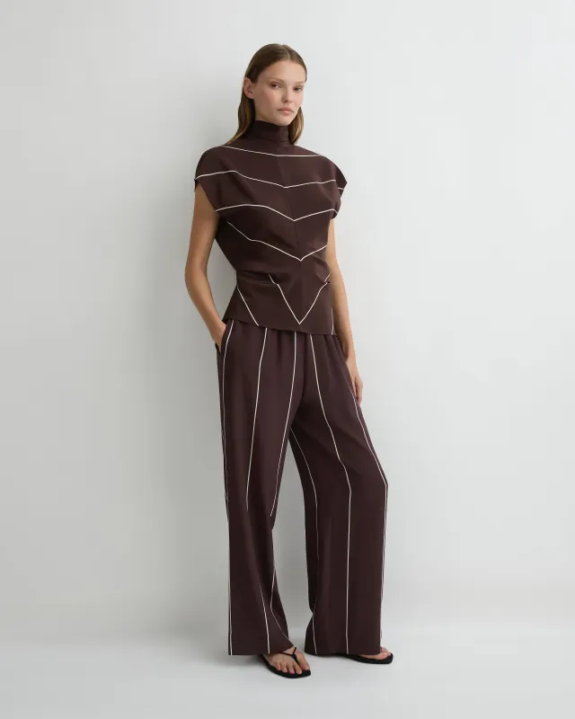 Orta Silk Tie Neck Top - Mocha Stripe sold by Bondi Born