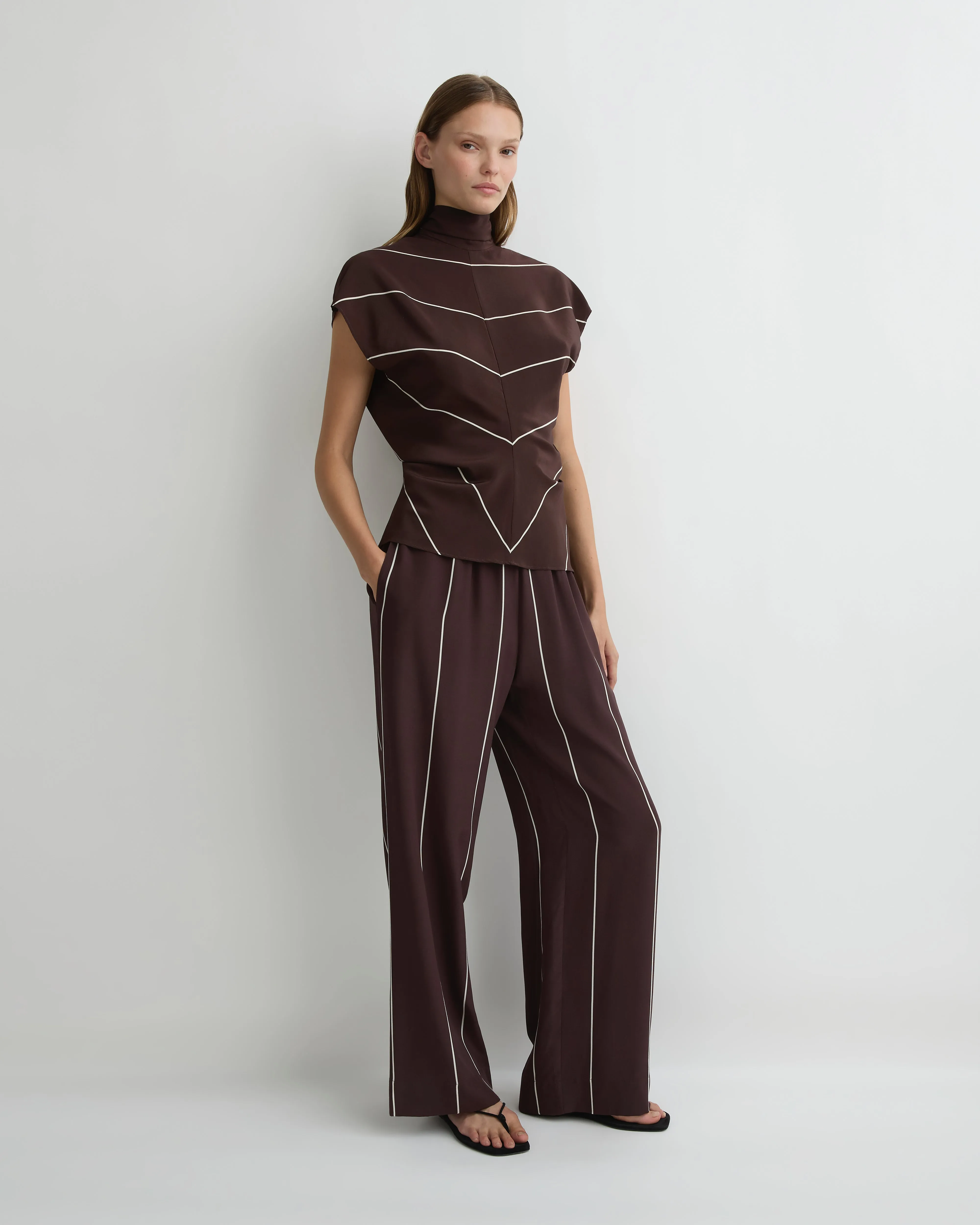 Orta Silk Pant - Mocha Stripe sold by Bondi Born product image thumbnail 4