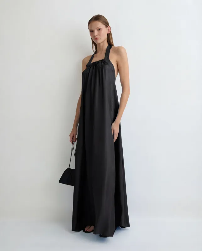 Marfa Silk Halter Maxi Dress - Black made by Bondi Born