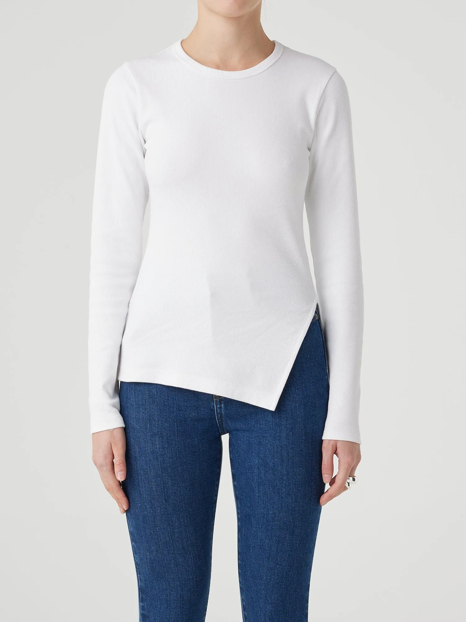 Asymmetrical Rib Top White sold by Nobody Denim