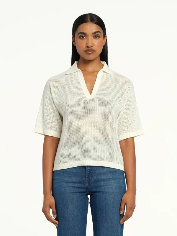 Helen Open Knit Polo Ivory sold by Nobody Denim