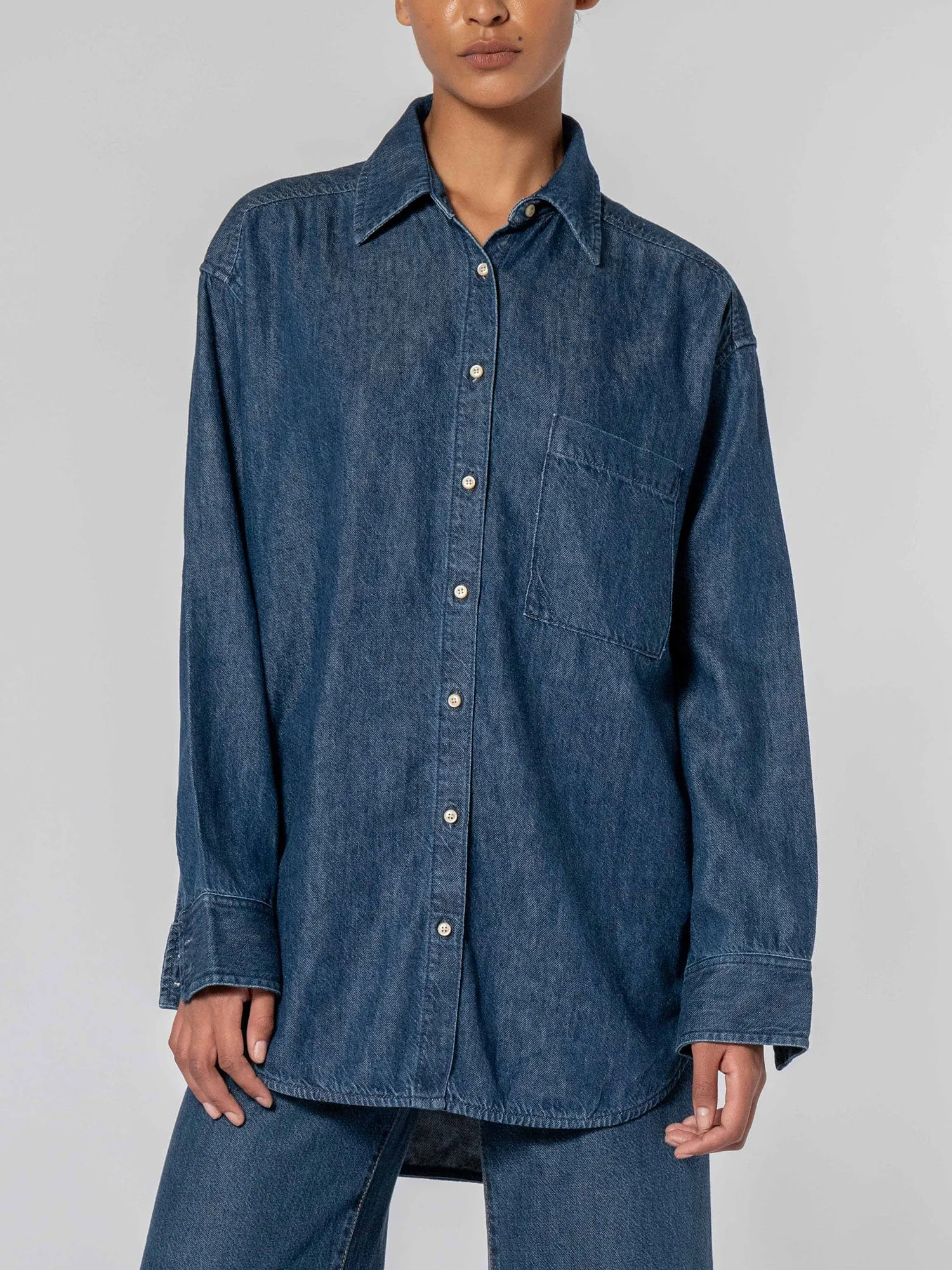 Tessa Shirt Blue Steel sold by Nobody Denim
