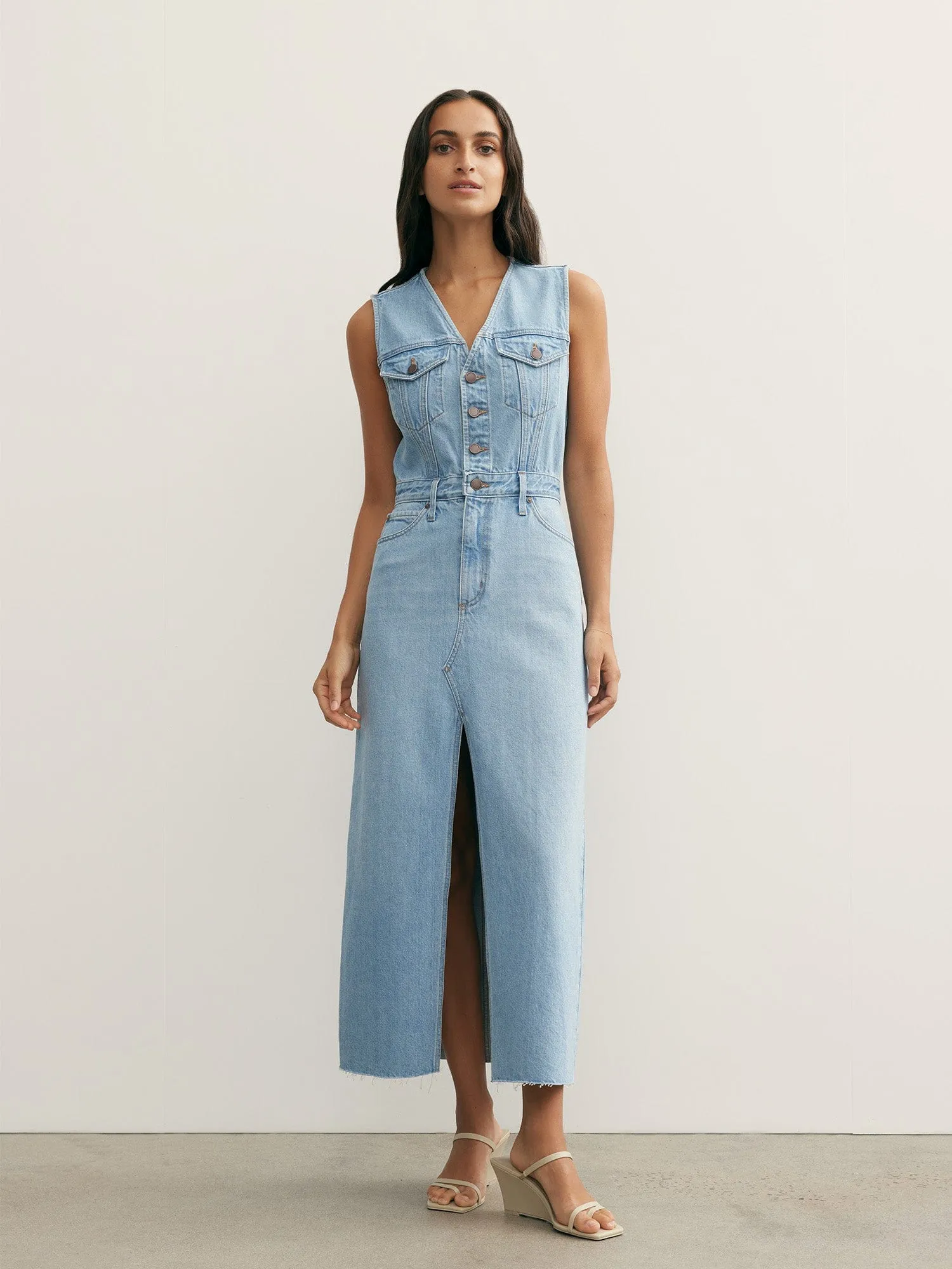 Roxanne Maxi Dress Saunter | Linen Denim sold by Nobody Denim