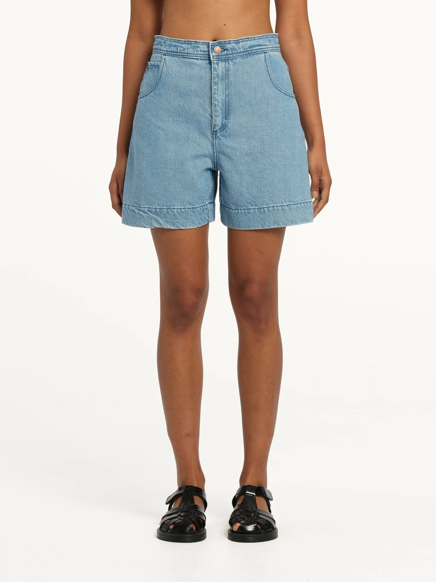Sophie Drawcord Short Saunter | Linen Denim sold by Nobody Denim product image thumbnail 2