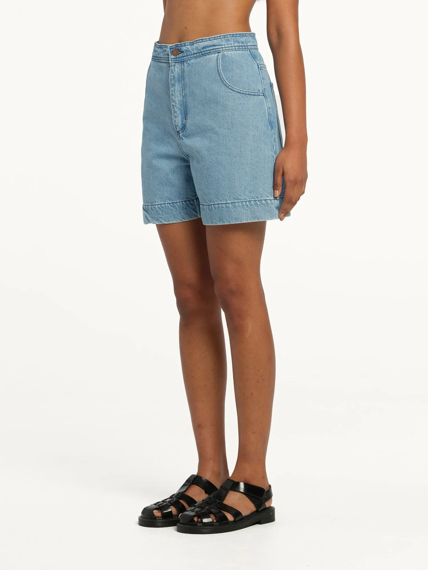 Sophie Drawcord Short Saunter | Linen Denim sold by Nobody Denim product image thumbnail 3