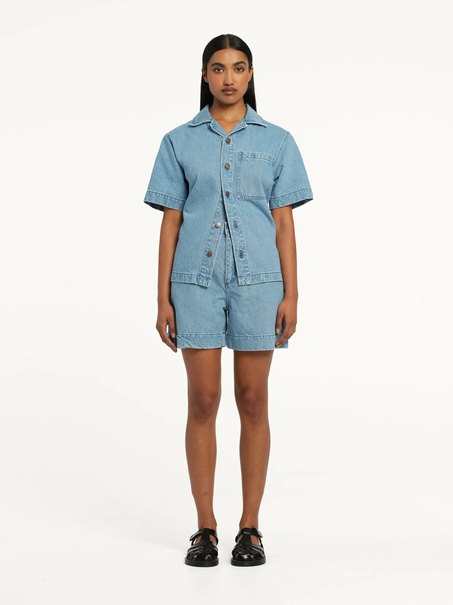 Sophie Drawcord Short Saunter | Linen Denim sold by Nobody Denim product image thumbnail 5