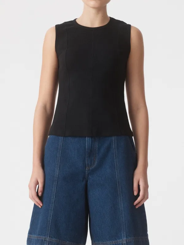 Panelled Rib Tank Black made by Nobody Denim