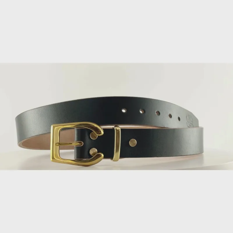 Square-Toe Horseshoe Belt in Oak Bark Bridle - British Racing Green sold by Brass Blade Belts