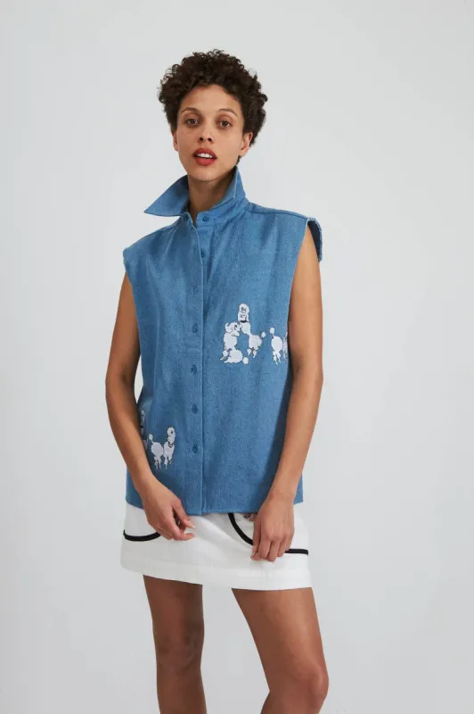 Oversized Denim Top in Blue Denim made by Batsheva