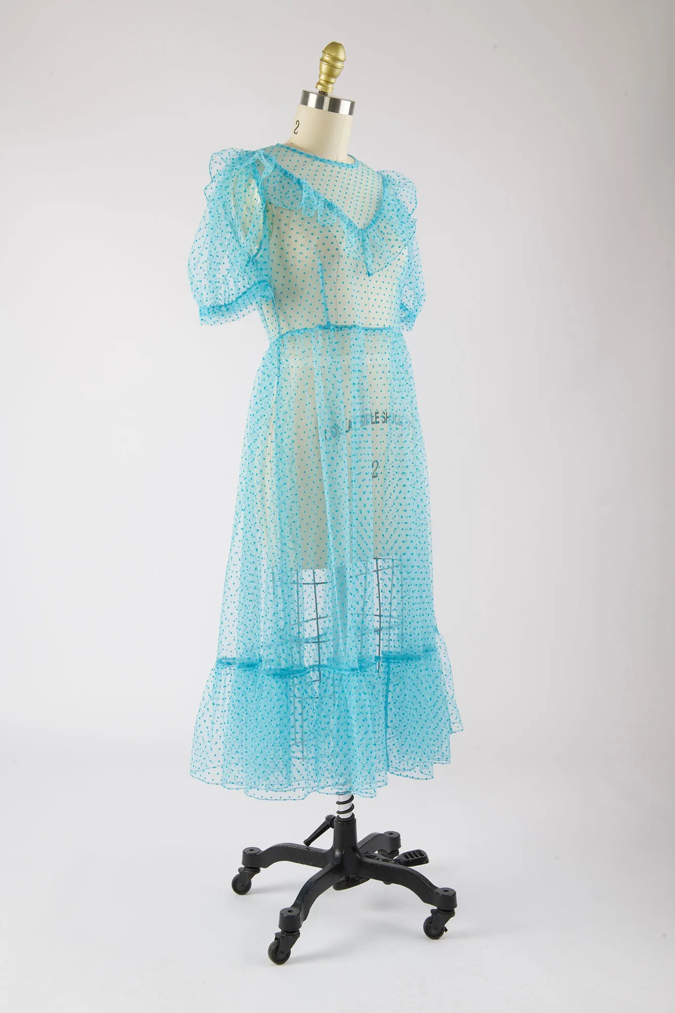 One-of-a-Kind Ruffle May Dress in Turquoise Flocked Polka Dot sold by Batsheva product image thumbnail 2