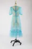 One-of-a-Kind Ruffle May Dress in Turquoise Flocked Polka Dot sold by Batsheva
