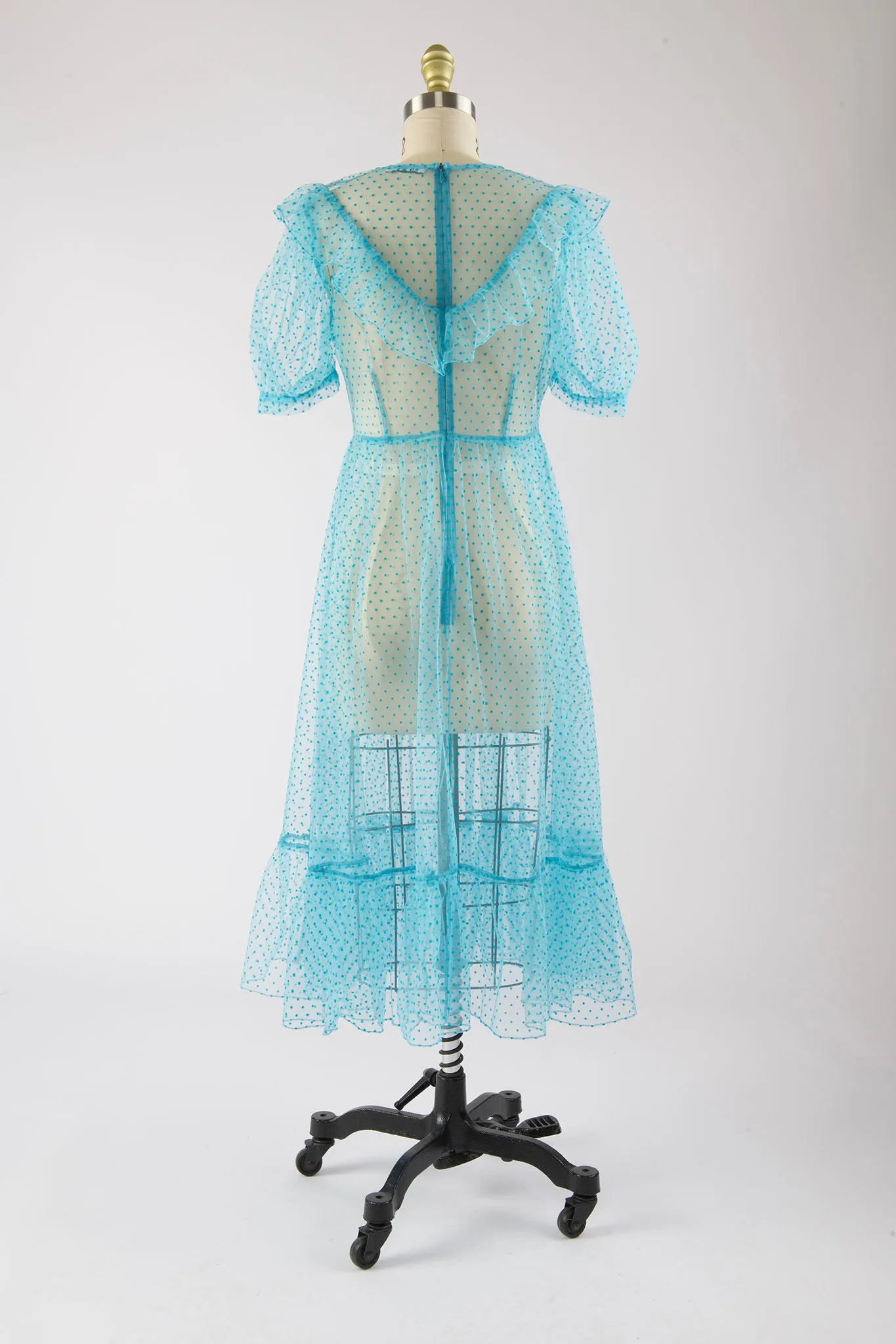 One-of-a-Kind Ruffle May Dress in Turquoise Flocked Polka Dot sold by Batsheva product image thumbnail 3