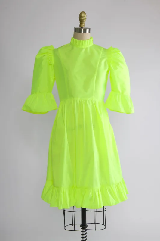 One-Of-A-Kind Spring Prairie Dress in Neon Yellow made by Batsheva