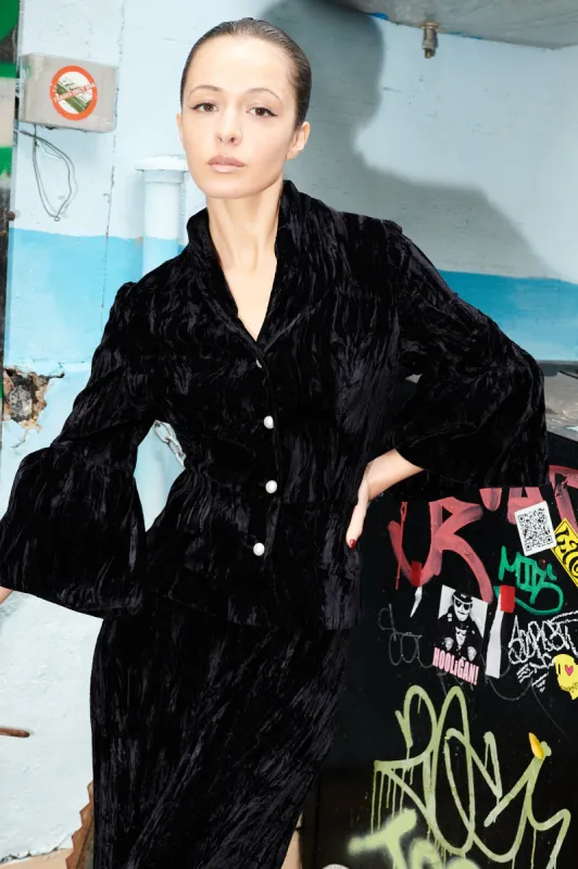 Jerri Jacket in Black Crushed Velvet made by Batsheva