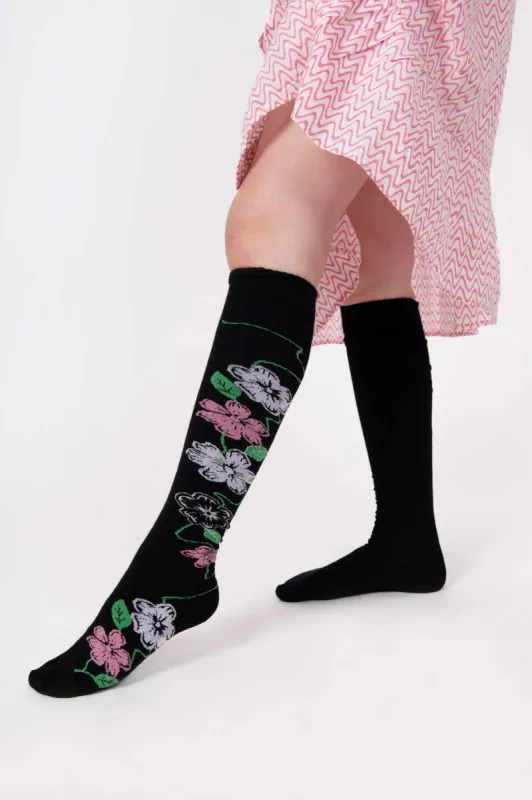 Socks in Black & Pink Floral made by Batsheva