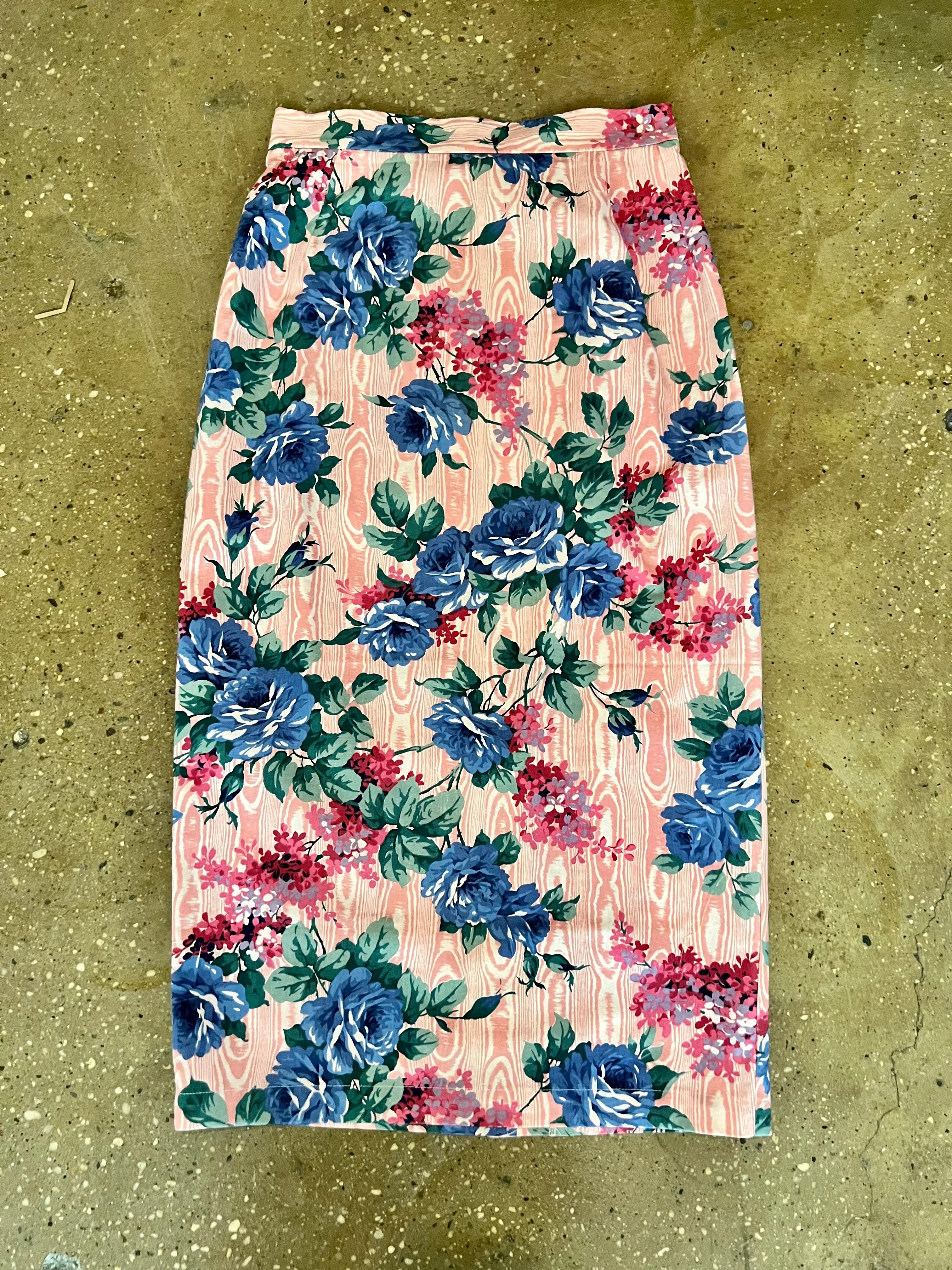 Pencil Skirt in Vintage 1980's Moiré Floral Print Cotton sold by Batsheva