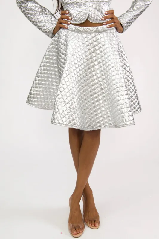 Sample Sale Quilted Skirt in Silver Metallic made by Batsheva